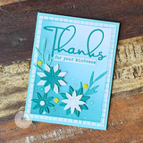 Handmade greeting card with flowers on it and thanks for your kindness sentiments on it.