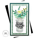 Handmade greeting card with flowers in a vase on it with happy mother's day sentiment on it.