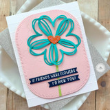 Handmade greeting card with a flower on it and if friends were flowers I'd pick you sentiment on it with cardstock in background.