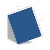 Graphic showing a single sheet of Taylored Expressions Premium Cardstock in Blueberry, measuring 8.5 x 11 inches.