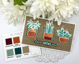 Handmade greeting card with plants on it and love grows here sentiment on it.