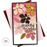 Handmade greeting card with leaves on it and grateful for you sentiment on it.