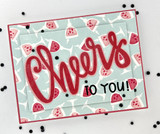 Handmade greeting card with drink glasses on it and cheers to you sentiment on it.