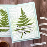 Handmade greeting card with fern on it and sharing in your sorrow in this difficult time sentiment on it.