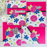 Four different handmade greeting cards with flowers on it and different sentiments on each.