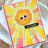 Handmade greeting card with a sun on it and hey, sunshine sentiment on it.