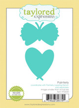 Graphic of painterly heart and painted butterfly steel die for paper crafting.
