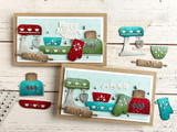 Two handmade greeting cards with baking machinery on them with different just because sentiments on each. Two handmade greeting cards with baking machinery on them with different just because sentiments on each.