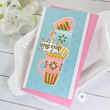 Handmade greeting card with mugs on it and take life one cup at a time sentiment on it. Handmade greeting card with mugs on it and take life one cup at a time sentiment on it.