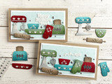 Two handmade greeting cards with baking supplies on them and one with happy mother's day sentiment on it and one with just a note sentiment on it.
