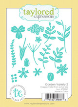 Graphic of Garden Variety 2 Steel Die that cuts stems, centers, and petals of flowers for paper crafting.