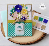 Handmade greeting card with flowers in a jar and hello friend, happy birthday sentiments on it.