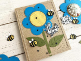 Handmade greeting card with flower and bumble bees on it with than kyou sentiment on it.
