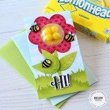 Handmade greeting card with shaker flower on it and bumble bees with hi sentiment on it.