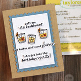 Handmade greeting card with drinks on it and various drink sentiments on it.