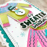 Upclose of handmade greeting card with sweater on it and it's sweater weather sentiment on it. Upclose of handmade greeting card with sweater on it and it's sweater weather sentiment on it.