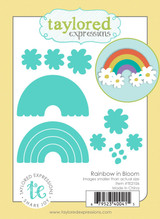 Graphic of packaging of 9 rainbow steel die pieces for paper crafting.