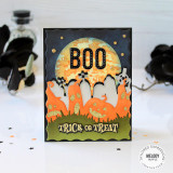 Handmade greeting card with pumpkins on it and trick or treat sentiment on it.