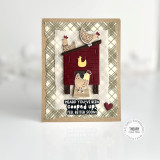 Handmade greeting card with chickens on it and heard you've been cooped up. Feel better soon sentiment on it.