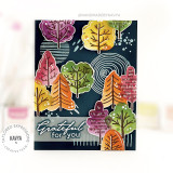 Handmade greeting card with fall trees and grateful for you sentiment.