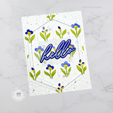 Handmade greeting card with flowers on it and hello sentiment on it.