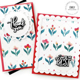 Two handmade greeting cards with flowers on it and thank you sentiment and you're the best sentiment on it with cardstock in background.