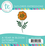 Graphic of a year in bloom stamp - October which stamps a marigold for papercrafting.