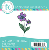Graphic of a year in bloom - february red rubber stamp of a flower for paper crafting.