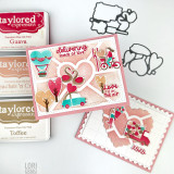 Two handmade greeting cards with hearts on it and delivering loads of love sentiment on it and xoxo sentiment on the other.