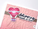 Handmade greeting card with heart balloon and delivering loads of love sentiment on it.
