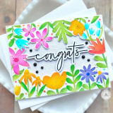Handmade greeting card with flowers on it and congrats sentiment on it.
