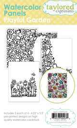 Graphic of Watercolor Panels Playful Garden which includes 3 each of 4 different plant backgrounds.