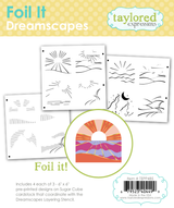 A graphic of packaging of three layers for foiling creating a sunset over an ocean.