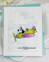 Handmade greeting card with dog and bird in airplane with you're plane awesome sentiment on it.