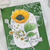 Handmade greeting card with flowers on it and thanks so much sentiment on it.