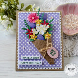 Handmade greeting card with bouquet of flowers on it and make a wish, happy birthday sentiment on it. Handmade greeting card with bouquet of flowers on it and make a wish, happy birthday sentiment on it.