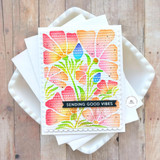 Handmade greeting card with flowers on it and sending good vibes sentiment on it.
