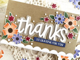 Handmade greeting card with flowers on it and thanks so grateful for you sentiment on it.