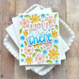 Handmade greeting card with flowers and leaves on it with hey there sentiment on it. Handmade greeting card with flowers and leaves on it with hey there sentiment on it.