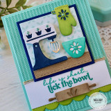Handmade greeting card with baking items on it and life is short... lick the bowl sentiment on it.