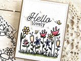 Handmade greeting card with flowers on it and hello lovely sentiment on it.