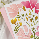 Close up of handmade greeting card with flowers on it and oh happy day sentiment on it.