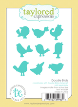 Graphic of packaging of nine doodle birds steel die set for paper crafting.