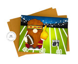 Handmade sporty greeting card with gnome holding football and foam finger.