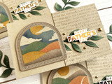 Handmade Father's Day card with sentiment Happy Father's day on the right of the card and on the left colorful rolling hills inside an arched window.