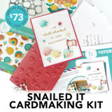 $73 snail theme cardmaking kit including red rubber stamp, stencil, clear stamp, steel die cutting plate, and insider panels.