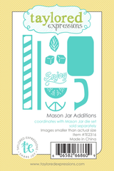 Graphic of steel die set of a mason jar, straws, ice cubes, and citrus fruit for paper crafting.
