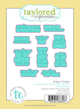 Graphic of 10 steel die sentiments with enjoying the day theme for paper crafting.