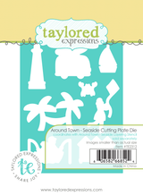 Graphic of seaside themed cutting plate die for paper crafting.