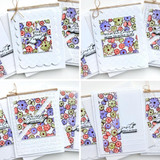 Four handmade greeting cards with flowers on each and different sentiments on each of them.